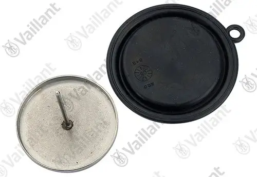 Vaillant Membran in einer runden Form, unterteilt in Metall- und Gummibereiche, auf einem weißen Hintergrund.